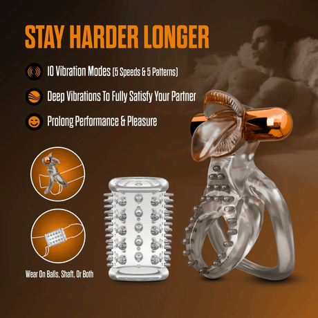 Stay Hard - Vibrating Double Cock Ring Set with Sleeve