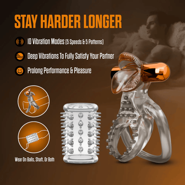 Stay Hard - Vibrating Double Cock Ring Set with Sleeve