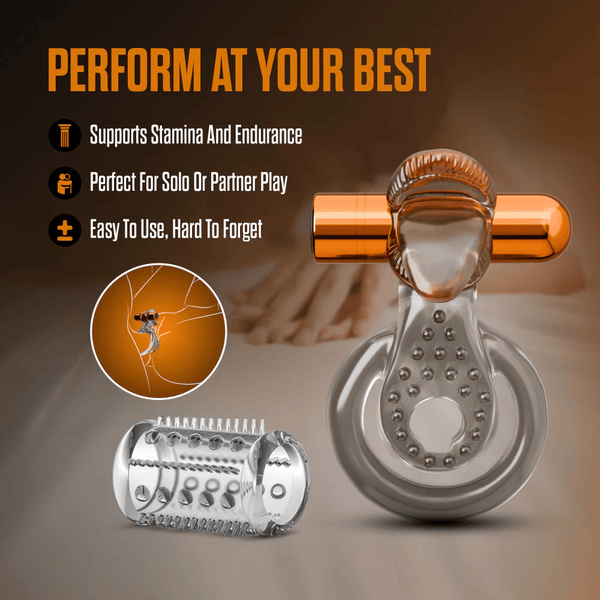 Stay Hard - Vibrating Double Cock Ring Set with Sleeve