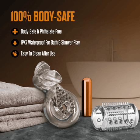 Stay Hard - Vibrating Double Cock Ring Set with Sleeve