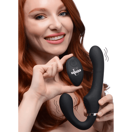 Strap U 10X Mighty Rider Vibrating Strapless Strap-On - Black