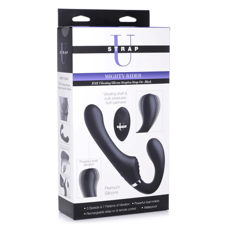 Strap U 10X Mighty Rider Vibrating Strapless Strap-On - Black