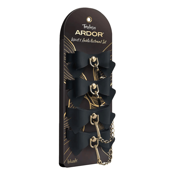Temptasia Ardor - Silicone Wrist & Ankle Restraints - Black with Bow