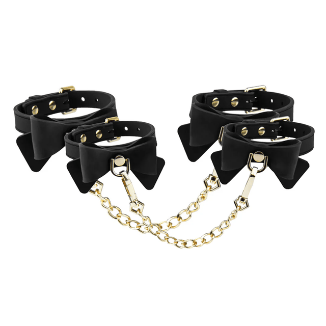 Temptasia Ardor - Silicone Wrist & Ankle Restraints - Black with Bow