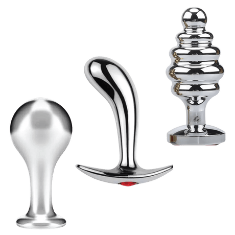 Tools of Temptation Collection (Medium) - Metal Anal Plug Trio – Classic, Curved & Beaded