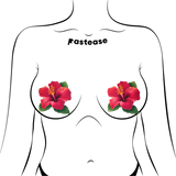 Tropical Vibrant Red Hawaiian Hibiscus Botanical Flower Breast Pasties