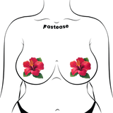 Tropical Vibrant Red Hawaiian Hibiscus Botanical Flower Breast Pasties