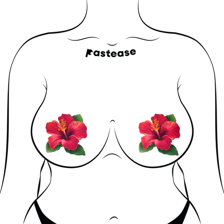 Tropical Vibrant Red Hawaiian Hibiscus Botanical Flower Breast Pasties