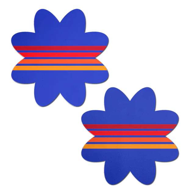 Vibrant Retro Stripes on Blue Petal Breast Pasties