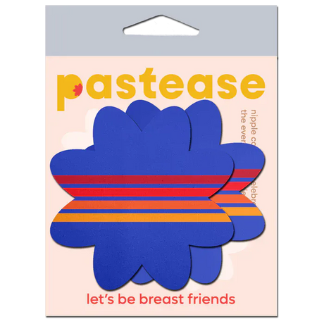 Vibrant Retro Stripes on Blue Petal Breast Pasties