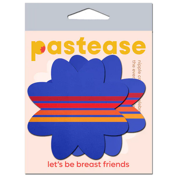 Vibrant Retro Stripes on Blue Petal Breast Pasties